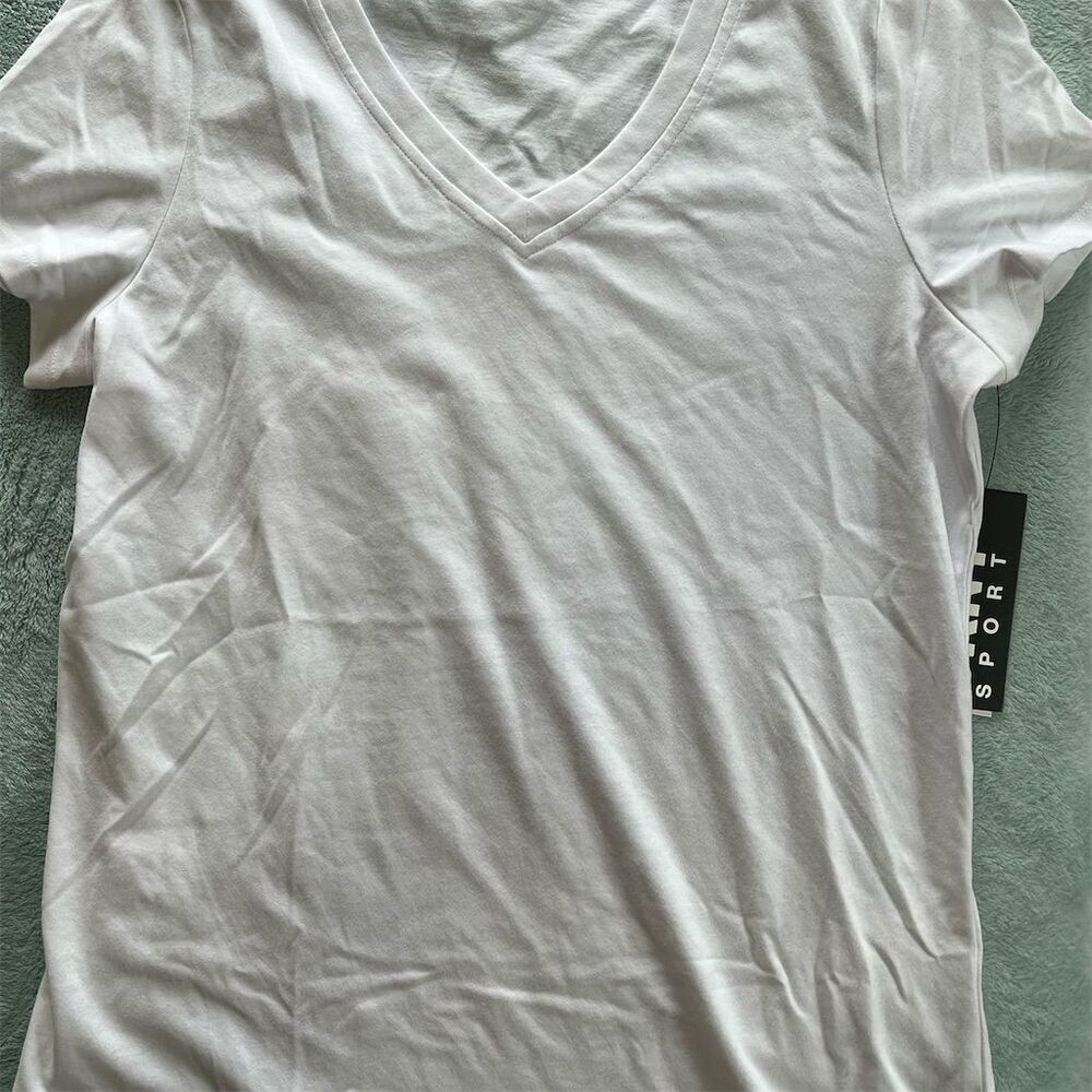 DKNY Sport Women's V-Neck T-Shirt White Size S Casual Spring Top​​